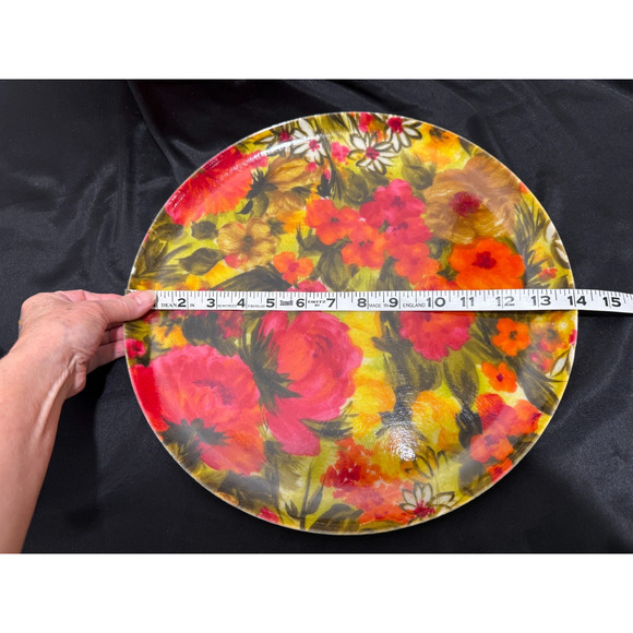 Vtg 70s Pink Floral Fiberglass Serving Snack Sald Bowls Set w Tray Napkins Patio - Picture 2 of 14